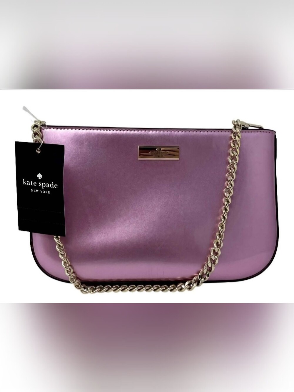 BNWT, Kate Spade Lily Pochette Metallic Lavender-Pink Chain Crossbody Bag